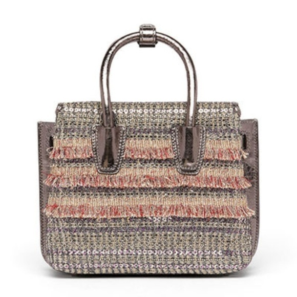 MCM Crystal Tweed Fringe  Mini  Satchel - Picture 2 of 8
